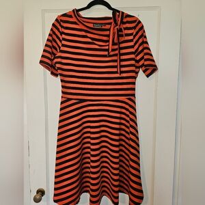 VooDoo Vixen Black and Orange Striped Midi Dress XL
